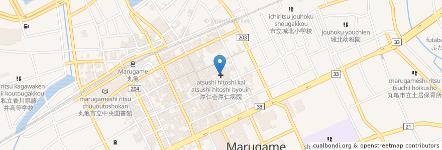 Mapa de ubicacion de 厚仁会厚仁病院 en Japonya, 香川県, 丸亀市.