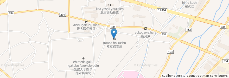 Mapa de ubicacion de 双葉保育所 en 日本, 愛媛県, 東温市.