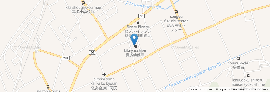 Mapa de ubicacion de 喜多幼稚園 en 日本, 愛媛県, 大洲市.