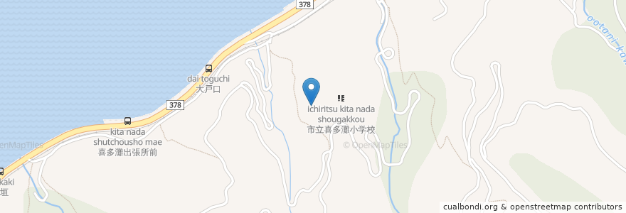 Mapa de ubicacion de 喜多灘保育所 en 日本, 愛媛県, 大洲市.
