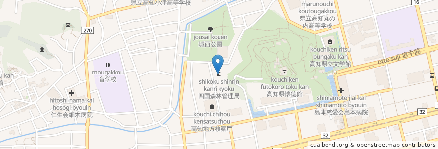 Mapa de ubicacion de 四国森林管理局 en 日本, 高知県, 高知市.