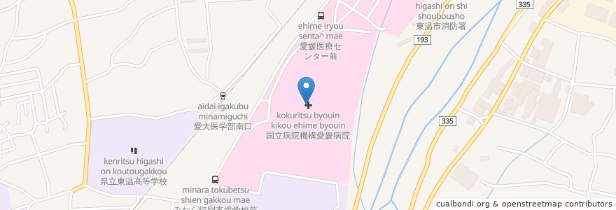 Mapa de ubicacion de 国立病院機構愛媛病院 en 日本, 爱媛县, 东温市.