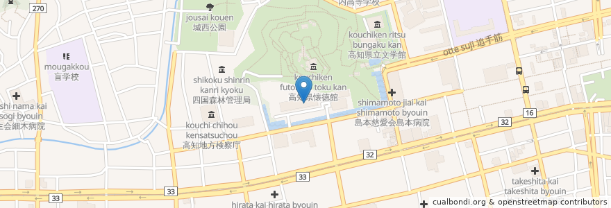 Mapa de ubicacion de 地方公務員災害補償基金高知県支部 en Japan, Kochi Prefecture, Kochi.