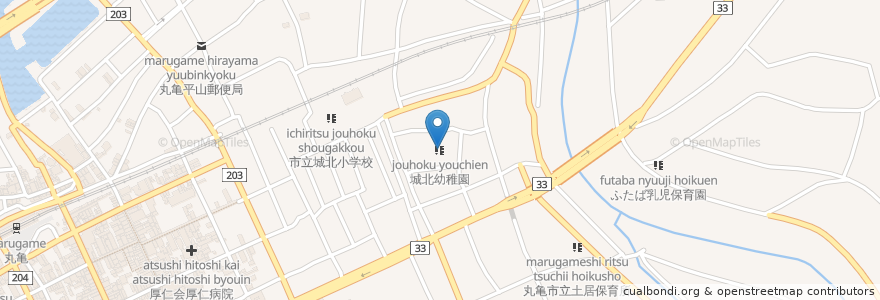 Mapa de ubicacion de 城北幼稚園 en Japonya, 香川県, 丸亀市.