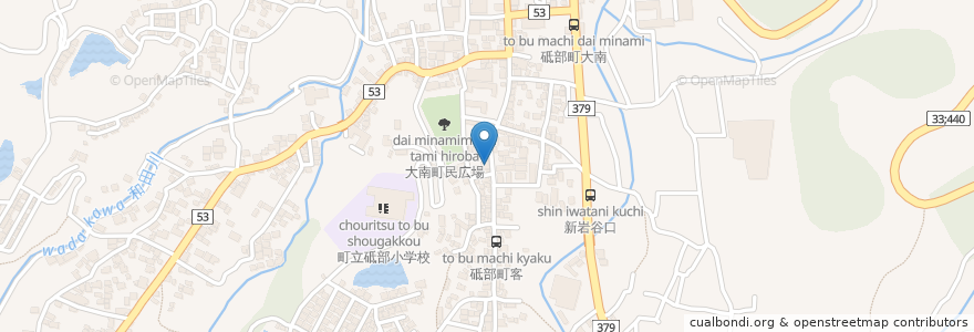 Mapa de ubicacion de 大南簡易郵便局 en Jepun, 愛媛県, 伊予郡, 砥部町.