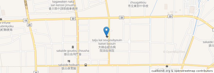 Mapa de ubicacion de 大樹会総合病院回生病院 en Japão, 香川県, 坂出市.