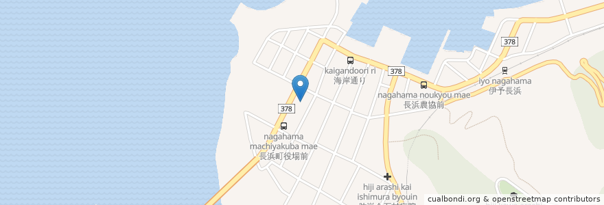 Mapa de ubicacion de 大洲地区広域消防事務組合大洲消防署長浜支署 en Jepun, 愛媛県, 大洲市.