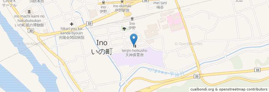 Mapa de ubicacion de 天神保育所 en اليابان, كوتشي, 吾川郡, いの町.