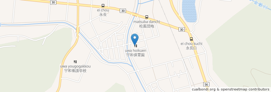 Mapa de ubicacion de 宇和保育園 en Japonya, 愛媛県, 西予市.