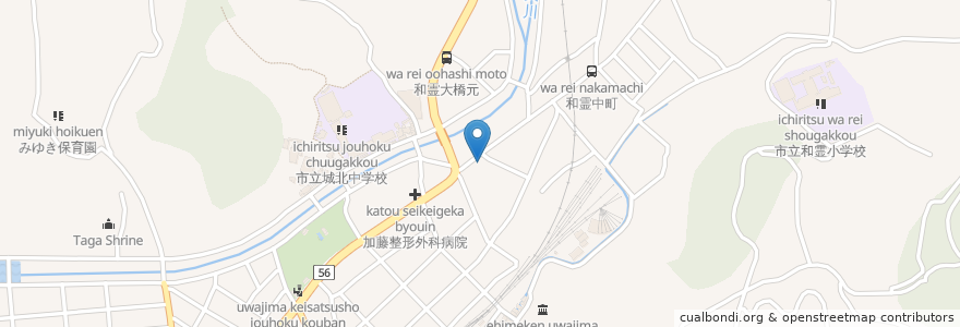 Mapa de ubicacion de 宇和島和霊町郵便局 en Japon, Préfecture D'Ehime, 宇和島市.