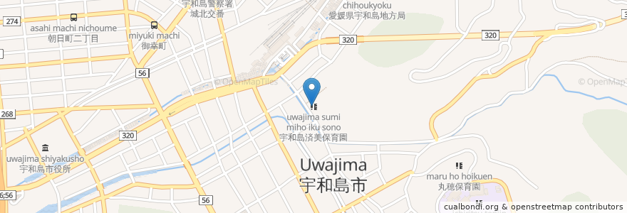 Mapa de ubicacion de 宇和島済美保育園 en 日本, 愛媛県, 宇和島市.