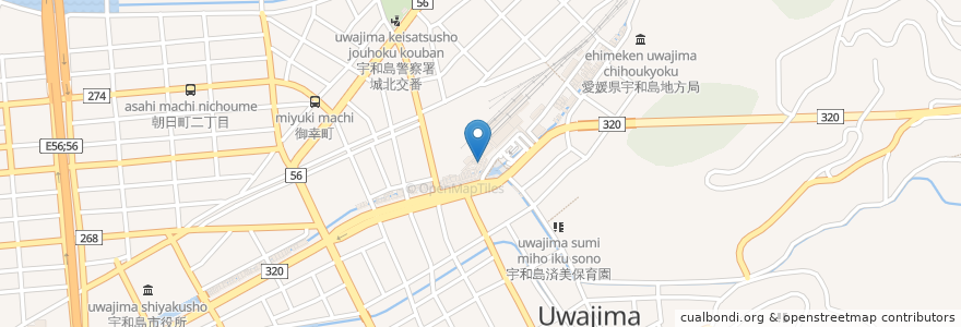 Mapa de ubicacion de 宇和島警察署駅前交番 en Japan, Präfektur Ehime, 宇和島市.