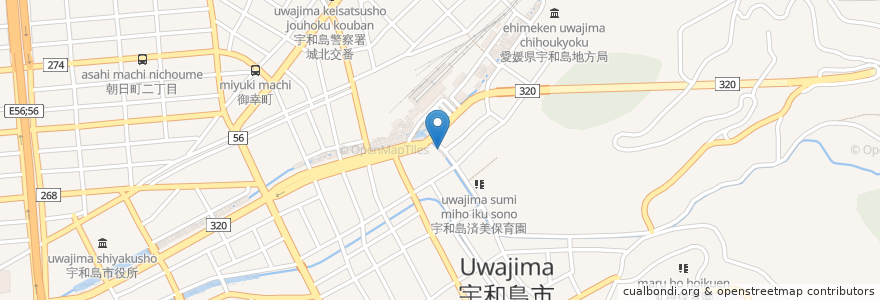 Mapa de ubicacion de 宇和島駅前郵便局 en Japão, 愛媛県, 宇和島市.