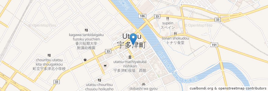 Mapa de ubicacion de 宇多津町役場 en Giappone, Prefettura Di Kagawa, 綾歌郡, 宇多津町.