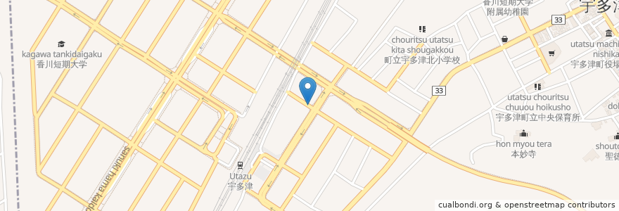 Mapa de ubicacion de 宇多津郵便局 en ژاپن, 香川県, 綾歌郡, 宇多津町.