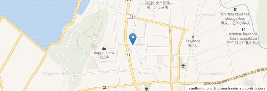 Mapa de ubicacion de 川之江新町郵便局 en Giappone, Prefettura Di Ehime, 四国中央市.