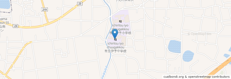 Mapa de ubicacion de 市立伊予中学校 en 日本, 愛媛県, 伊予市.