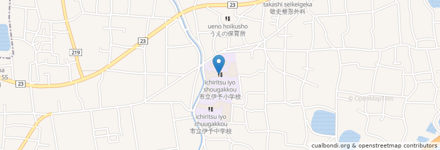 Mapa de ubicacion de 市立伊予小学校 en Japonya, 愛媛県, 伊予市.
