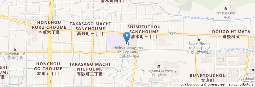 Mapa de ubicacion de 市立勝山中学校 en 일본, 에히메현, 松山市.