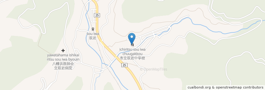 Mapa de ubicacion de 市立双岩中学校 en Jepun, 愛媛県, 八幡浜市.