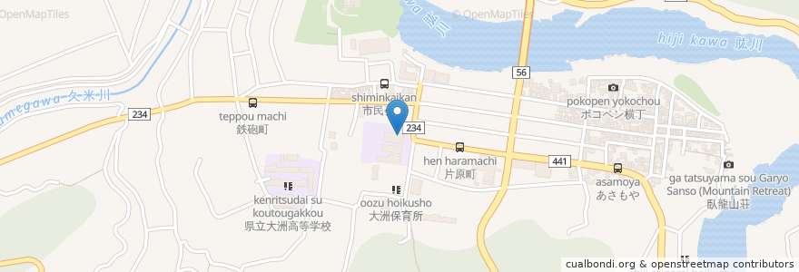 Mapa de ubicacion de 市立大洲小学校 en Japón, Prefectura De Ehime, 大洲市.