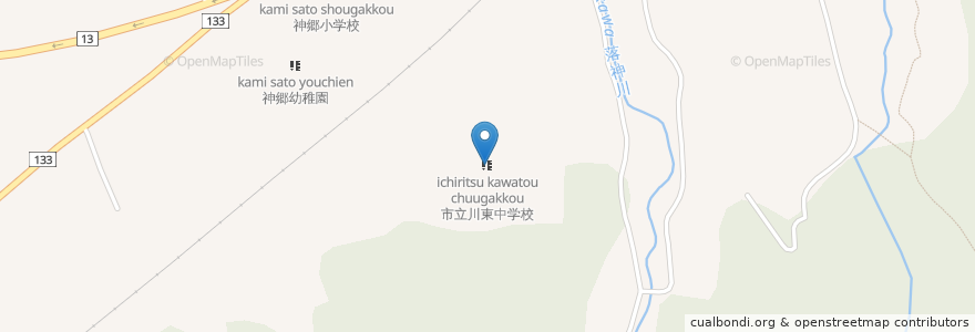 Mapa de ubicacion de 市立川東中学校 en Jepun, 愛媛県, 新居浜市.