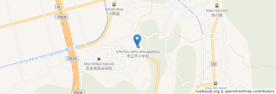 Mapa de ubicacion de 市立平小学校 en Japon, Préfecture D'Ehime, 大洲市.