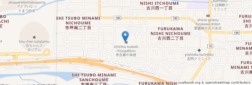 Mapa de ubicacion de 市立椿中学校 en 日本, 愛媛県, 松山市.