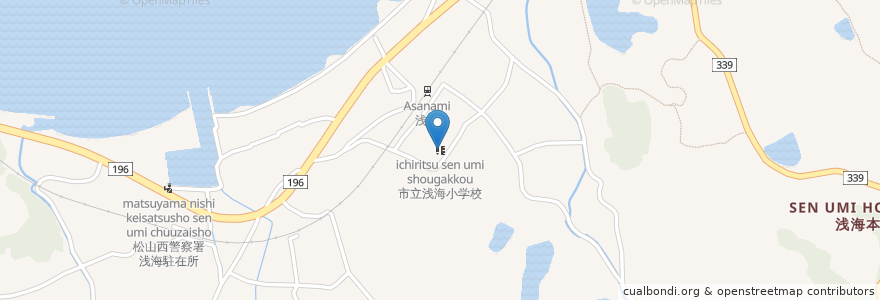 Mapa de ubicacion de 市立浅海小学校 en Japón, Prefectura De Ehime, 松山市.