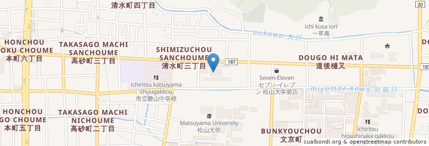 Mapa de ubicacion de 市立清水小学校 en Japan, Ehime Prefecture, Matsuyama.