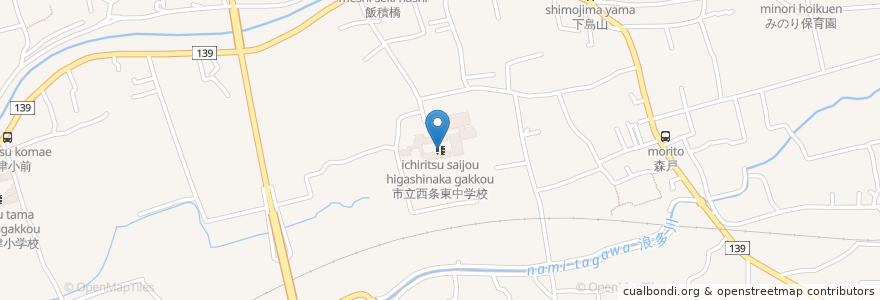 Mapa de ubicacion de 市立西条東中学校 en Giappone, Prefettura Di Ehime, 西条市.