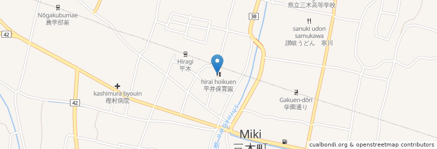 Mapa de ubicacion de 平井保育園 en 日本, 香川县, 木田郡, 三木町.