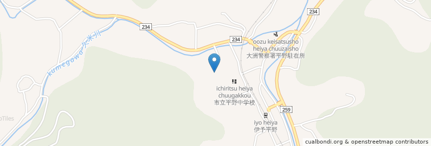 Mapa de ubicacion de 平野幼稚園 en Япония, Эхимэ, 大洲市.
