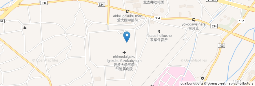 Mapa de ubicacion de 愛媛大学病院内郵便局 en Japan, Präfektur Ehime, 東温市.