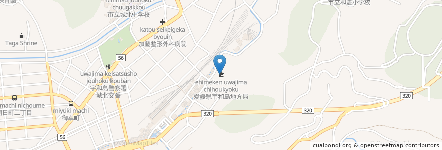 Mapa de ubicacion de 愛媛県宇和島地方局 en Japón, Prefectura De Ehime, 宇和島市.