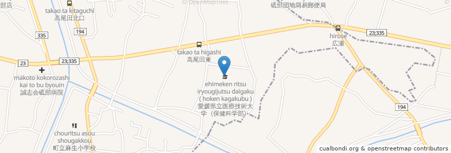Mapa de ubicacion de 愛媛県立医療技術大学（保健科学部） en Japonya, 愛媛県, 伊予郡, 砥部町.