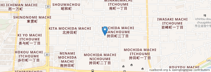 Mapa de ubicacion de 持田幼稚園 en اليابان, 愛媛県, 松山市.