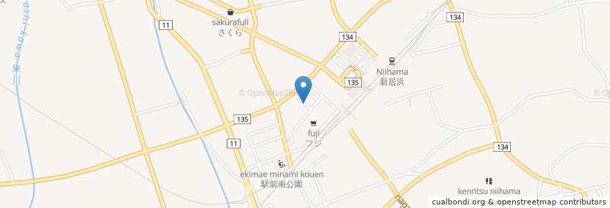 Mapa de ubicacion de 新居浜駅前郵便局 en Japon, Préfecture D'Ehime, 新居浜市.