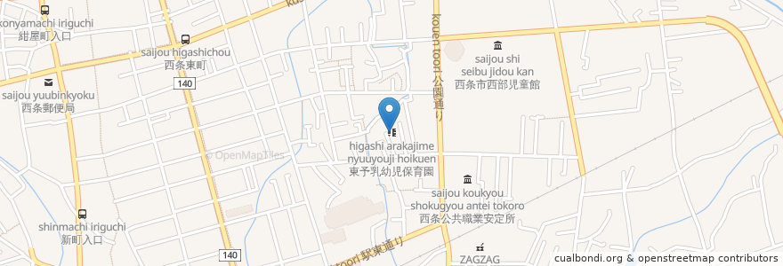 Mapa de ubicacion de 東予乳幼児保育園 en Japonya, 愛媛県, 西条市.