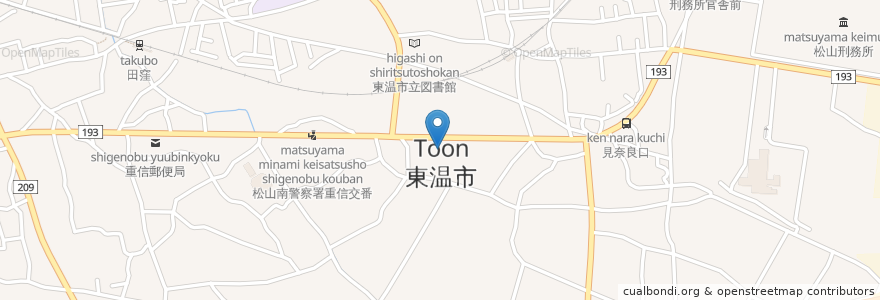 Mapa de ubicacion de 東温市役所 en Japão, 愛媛県, 東温市.