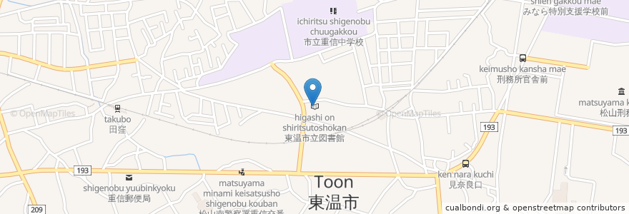 Mapa de ubicacion de 東温市立図書館 en Japão, 愛媛県, 東温市.