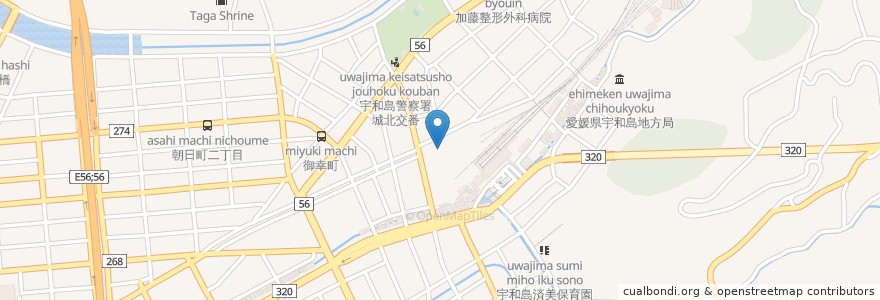 Mapa de ubicacion de 松山地方裁判所宇和島支部 en Japon, Préfecture D'Ehime, 宇和島市.
