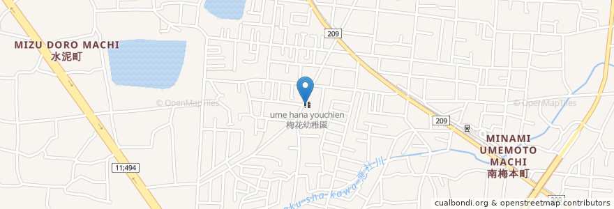 Mapa de ubicacion de 梅花幼稚園 en Japon, Préfecture D'Ehime, 松山市.