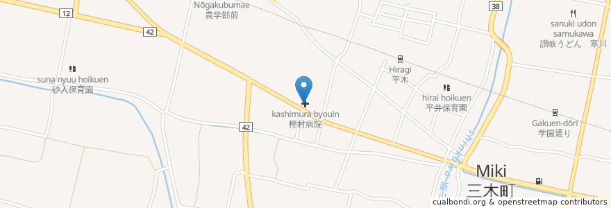 Mapa de ubicacion de 樫村病院 en Japonya, 香川県, 木田郡, 三木町.