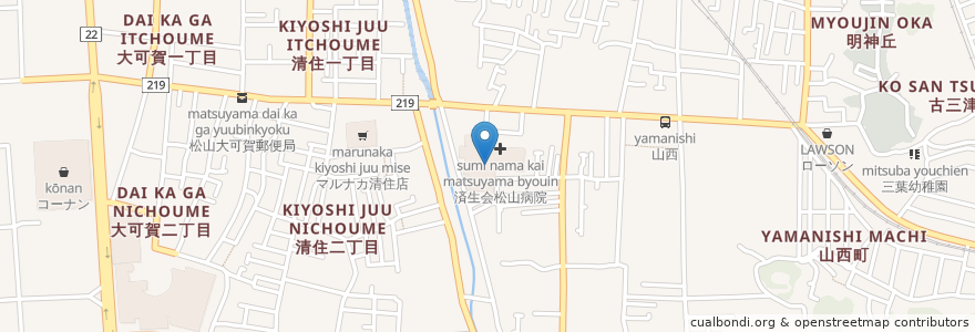 Mapa de ubicacion de 済生会松山病院 en Japón, Prefectura De Ehime, 松山市.