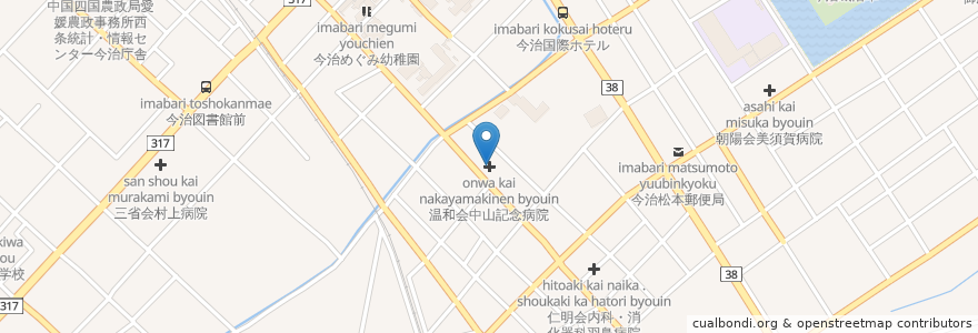 Mapa de ubicacion de 温和会中山記念病院 en اليابان, 愛媛県, إيمباري.