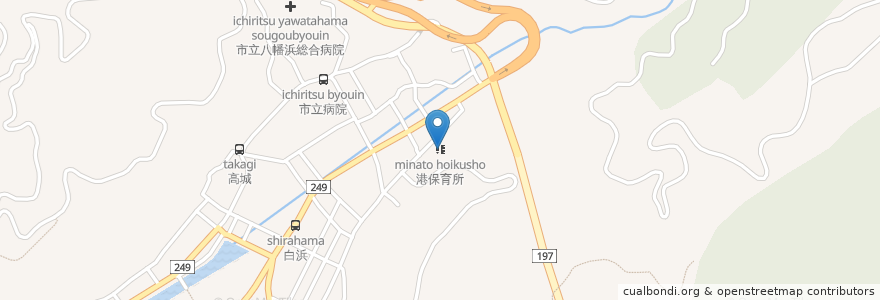 Mapa de ubicacion de 港保育所 en 日本, 愛媛県, 八幡浜市.