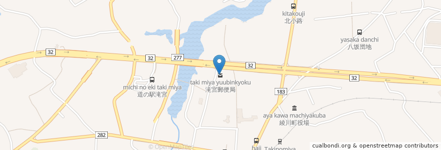 Mapa de ubicacion de 滝宮郵便局 en Japan, 香川県, 綾歌郡, 綾川町.