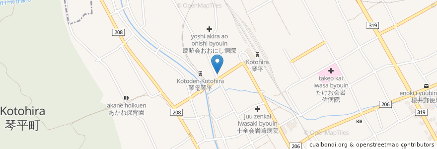 Mapa de ubicacion de 琴平警察署琴平駅前交番 en Japão, 香川県, 仲多度郡, 琴平町.