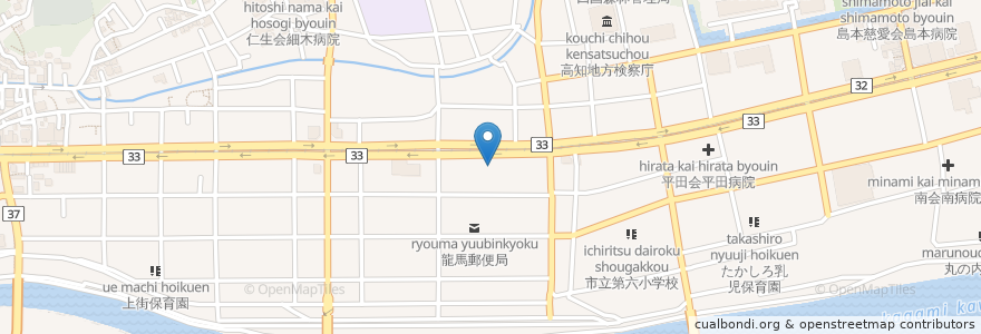 Mapa de ubicacion de 産研会上町病院 en Japonya, 高知県, 高知市.
